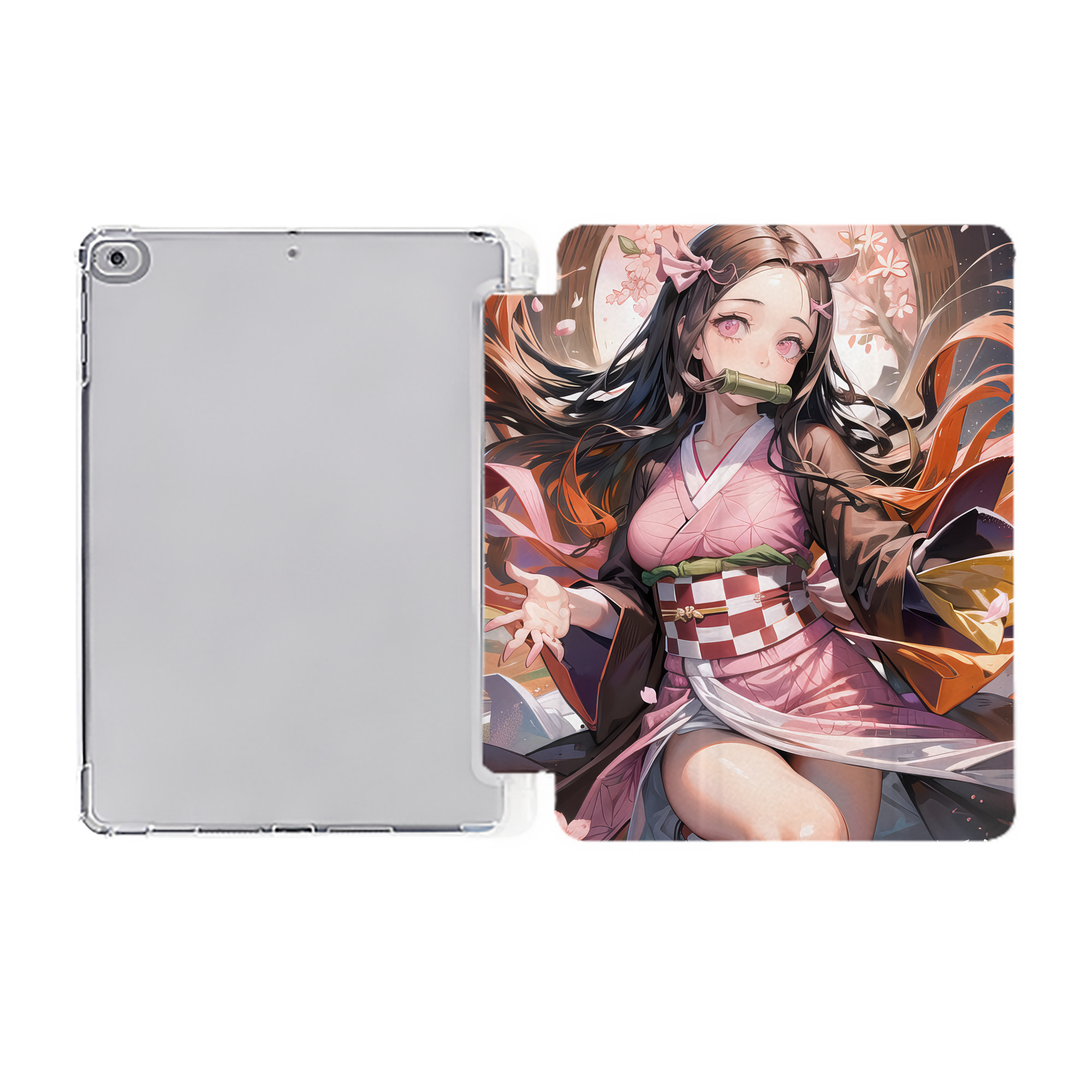 （画像用） 鬼滅の刃（きめつのやいば）竈門 禰󠄀豆子／かまど ねずこ Kamado Nezuko IPad ケース ペン収納付き 三つ折りスタンド PUレザー×シリコン 対応機種9.5/10.5/10.9インチ